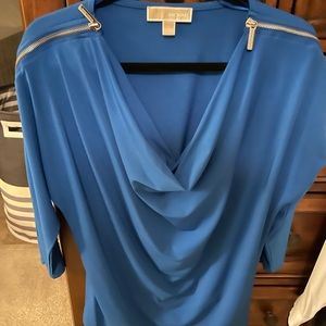 Michael Kors blue blouse with zipper detail on shoulder